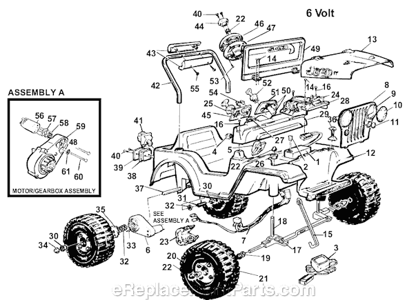 Page A Diagram and Parts List for 76131-9993  Power Wheels Ride-On Cars